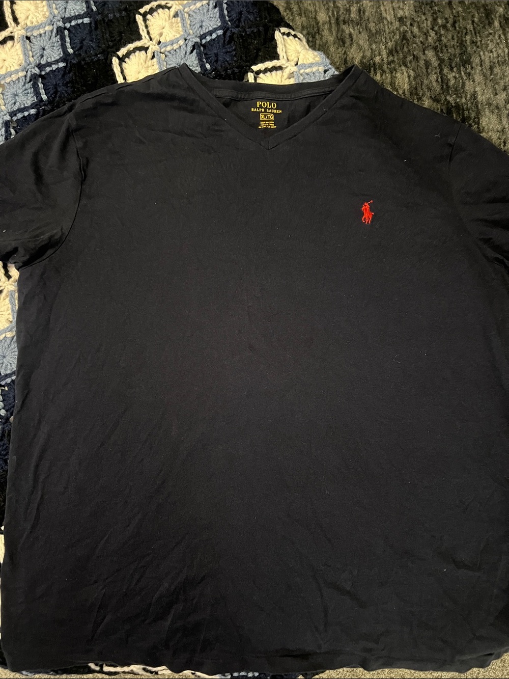 Polo by Ralph Lauren Men’s Navy V-Neck Shirt with Red Pony